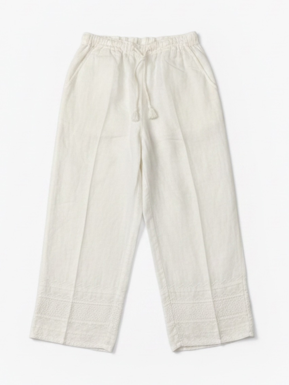 St. Tropez 100% Linen White Pull-On Elastic Waist Wide Leg Pants Size Small